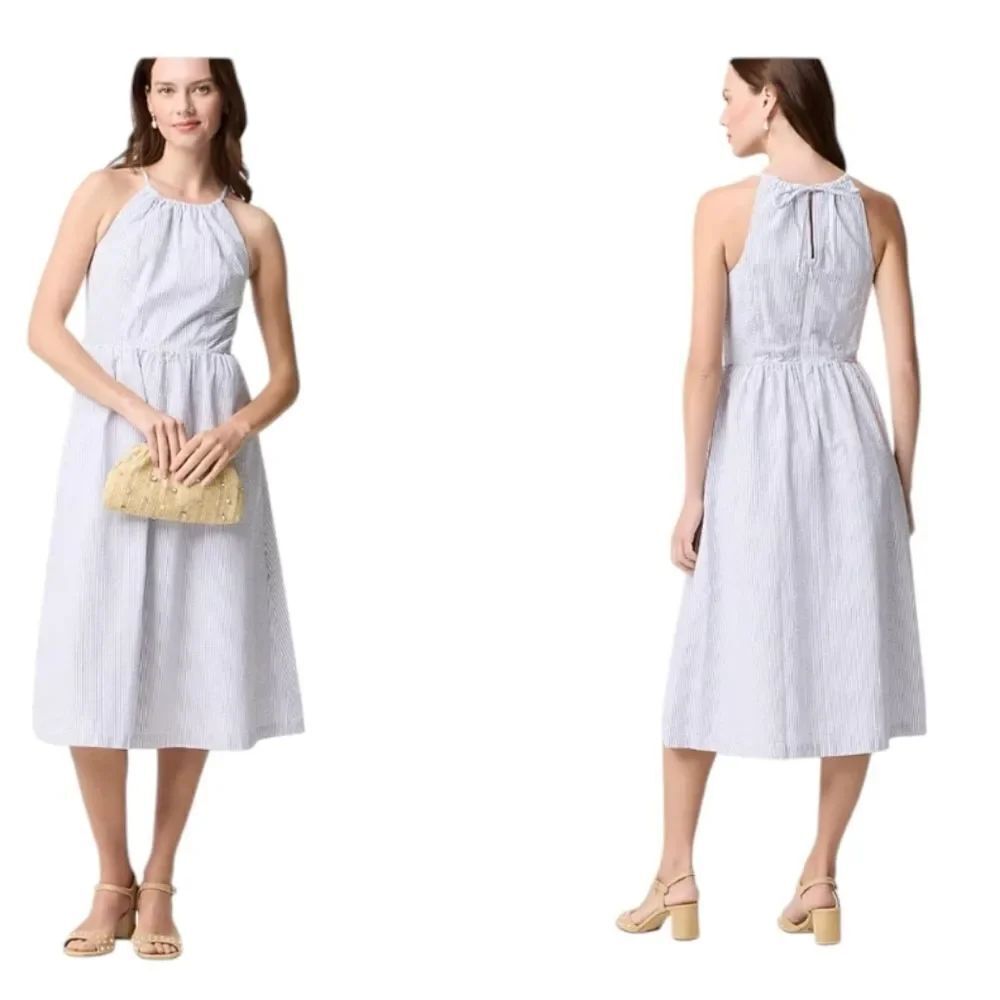 NWT J. Crew Striped Seersucker Dress Cotton Lined Keyhole Back Size 2